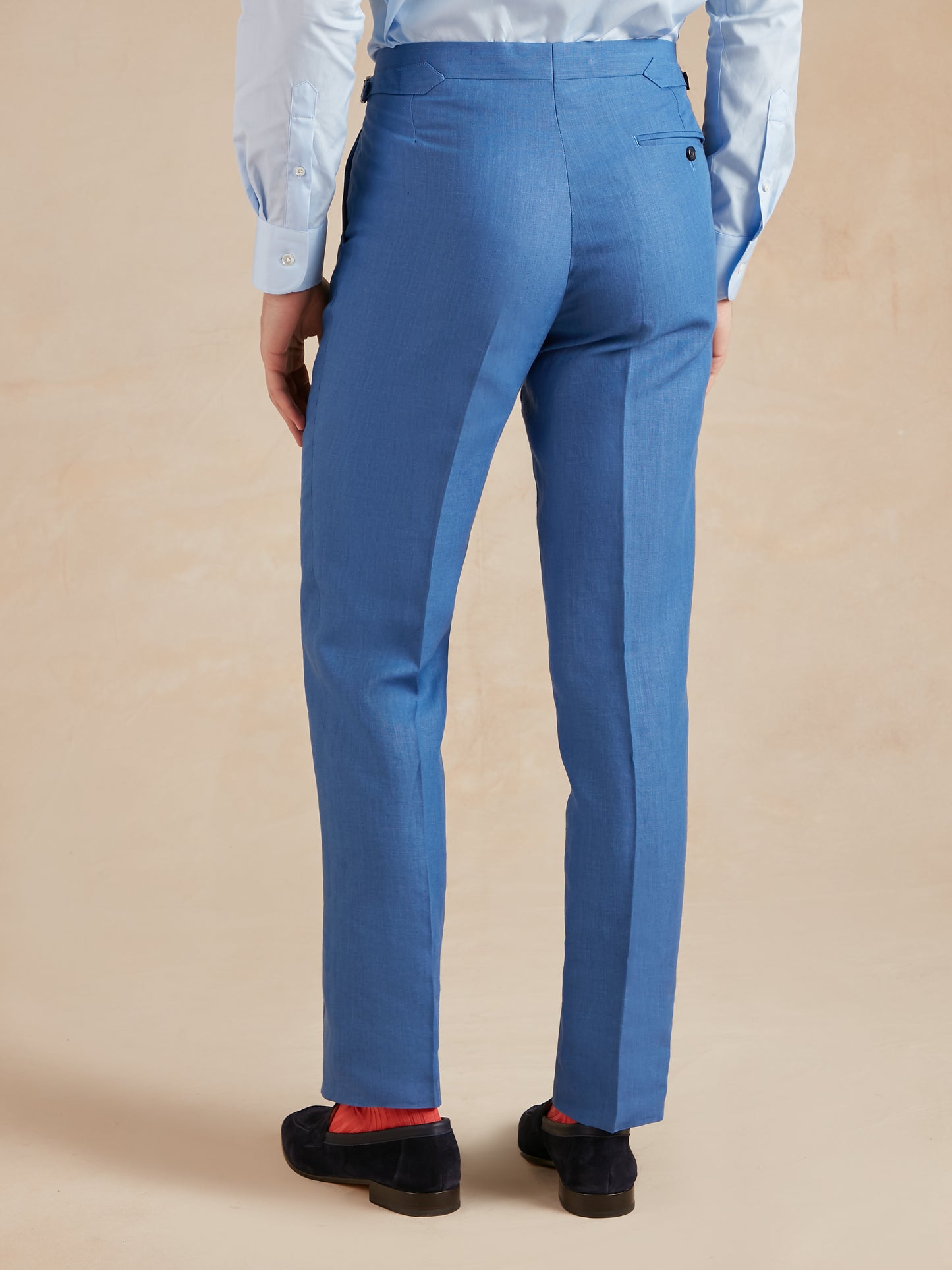 Flat Front Linen Trousers - Cobalt Blue