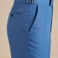 Flat Front Linen Trousers - Cobalt Blue