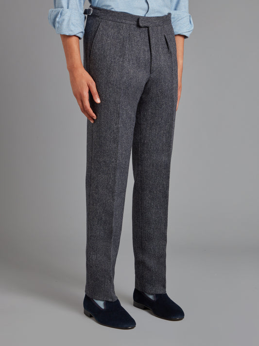 Pleated Trousers - Navy Nailhead Tweed