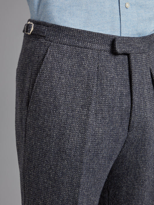 Pleated Trousers - Navy Nailhead Tweed