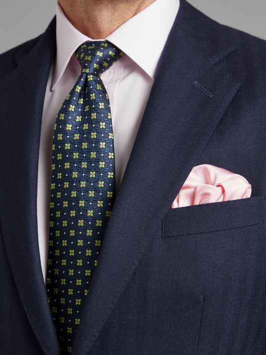 Pure Silk Geometric Tie - Navy/Green