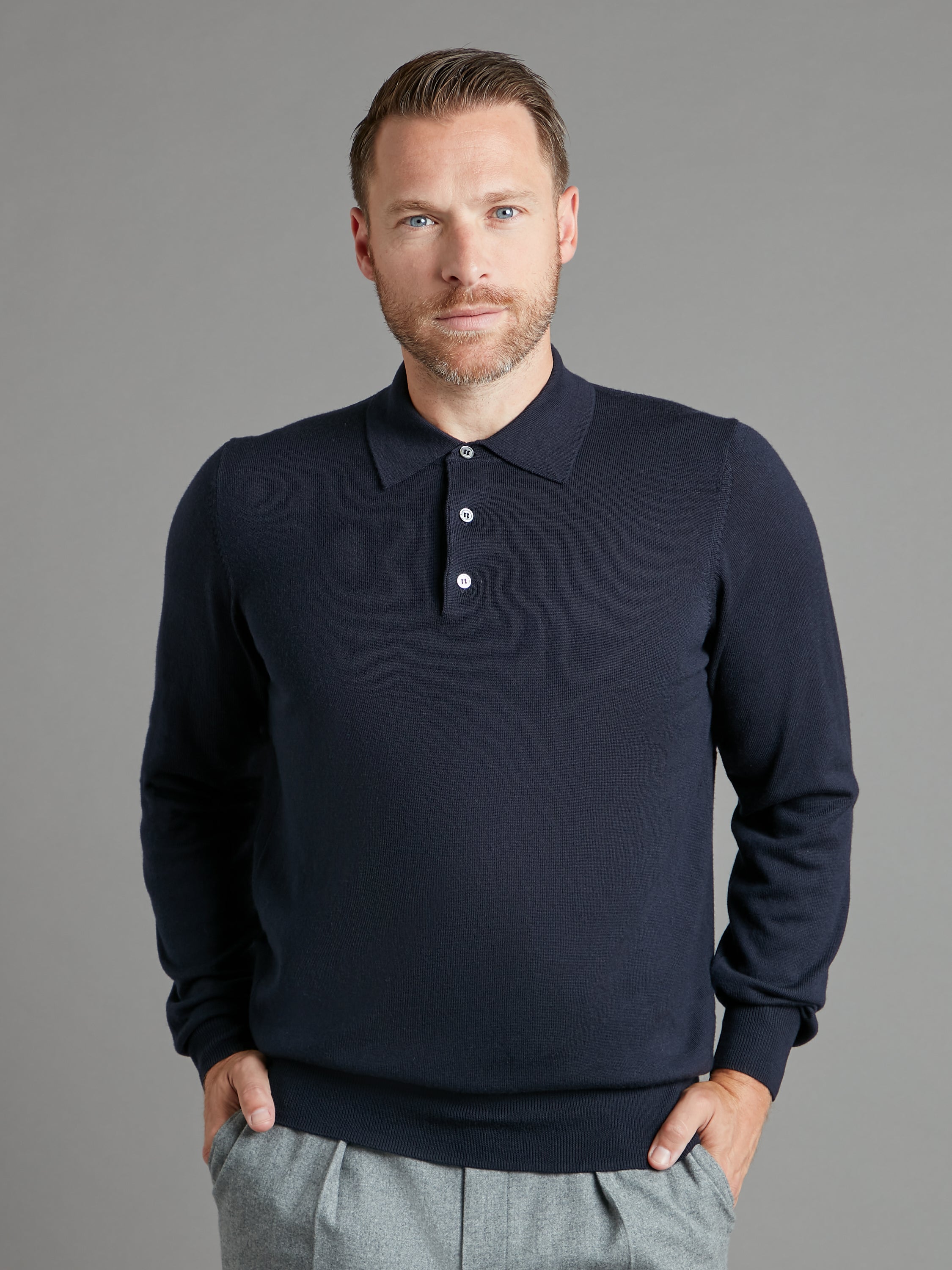 Men's merino long sleeve polo shirt best sale