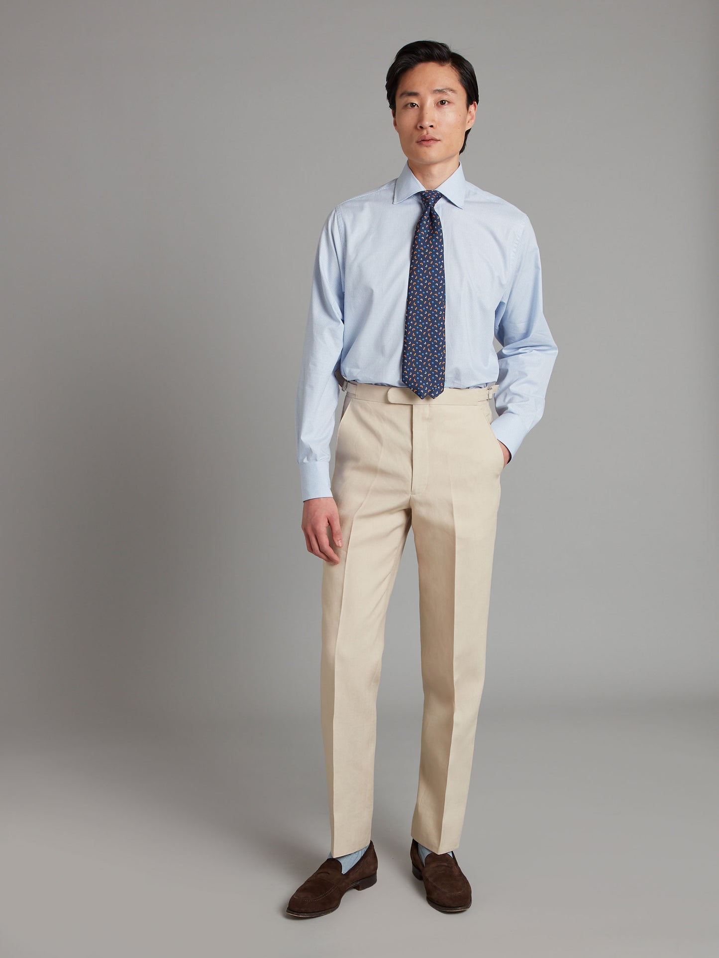 Flat Front Linen Trousers - Stone