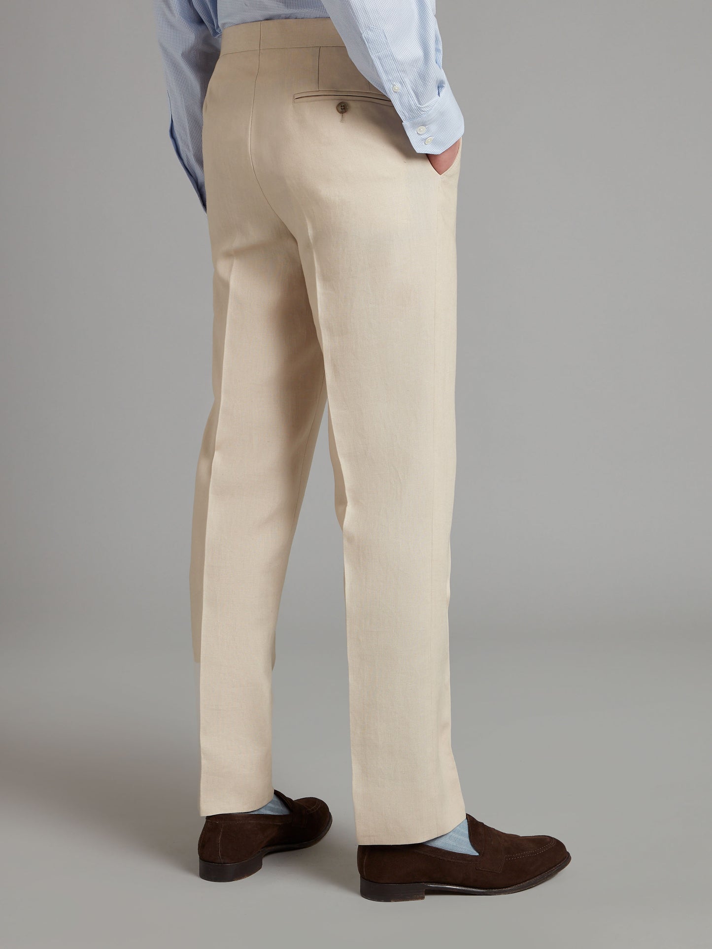 Flat Front Linen Trousers - Stone