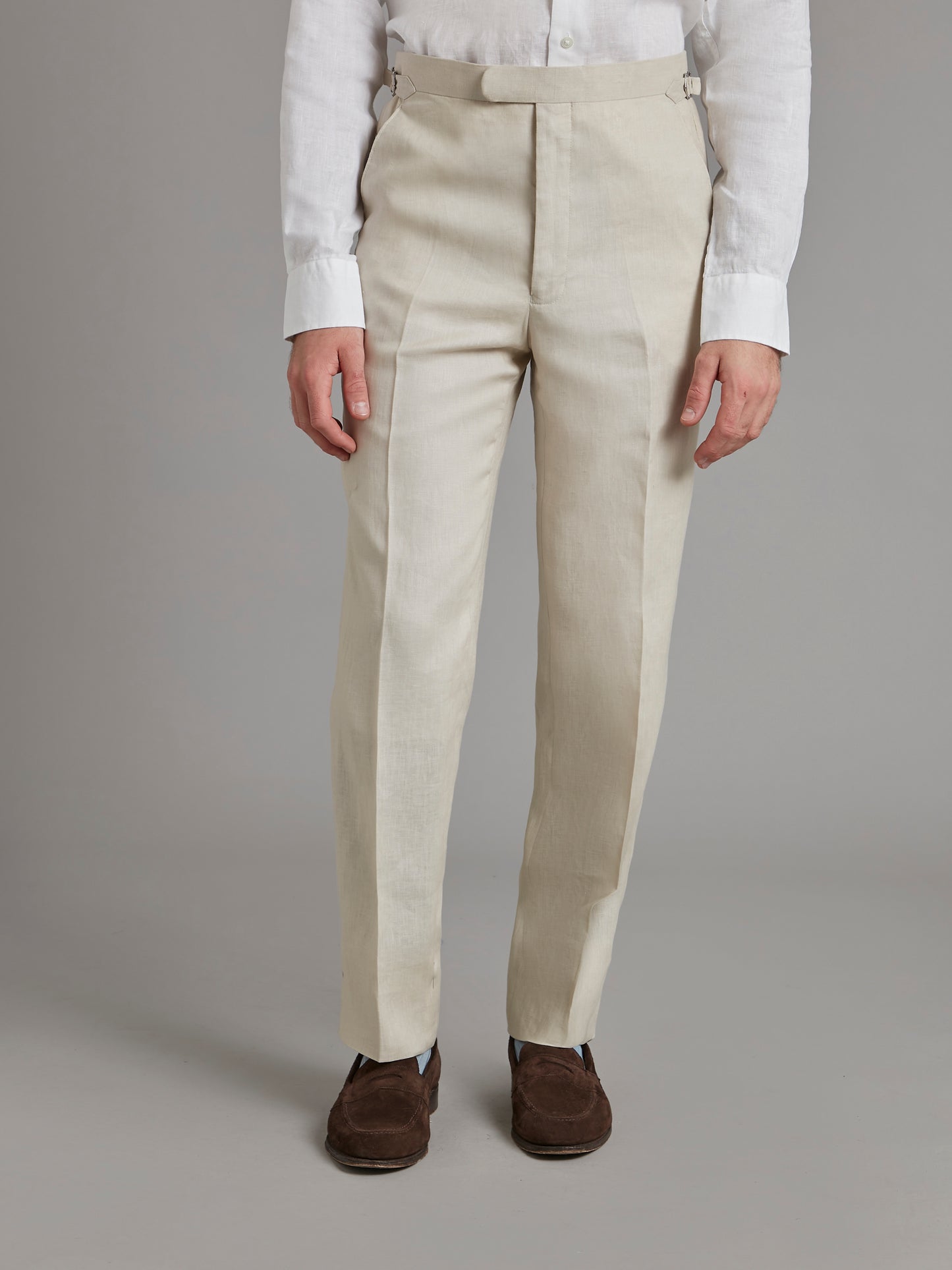 Flat Front Linen Pants - Beige