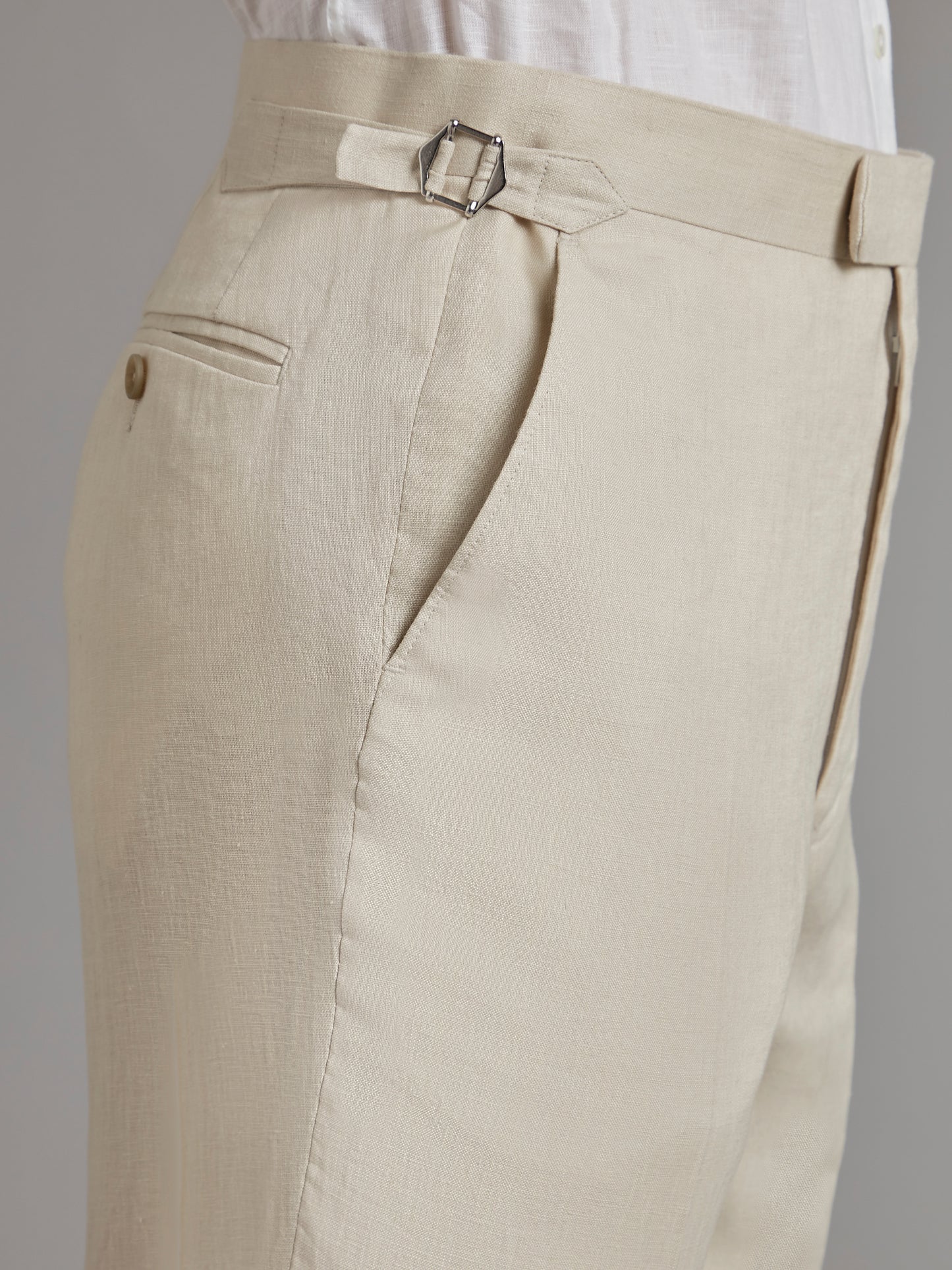 Flat Front Linen Pants - Beige