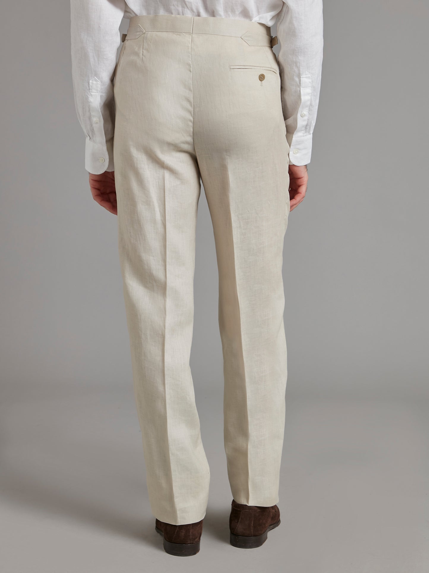 Flat Front Linen Pants - Beige