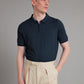 Half Zip Silk Blend Polo Shirt - Navy