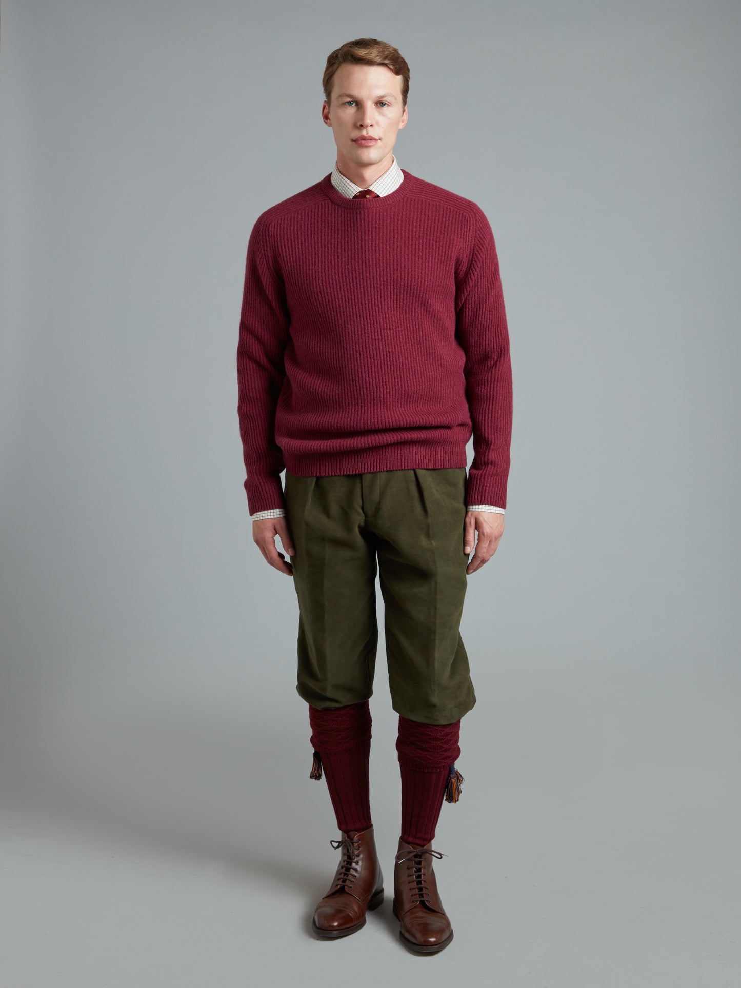 Lambswool Rib Stitch Crew Neck - Ruby Red