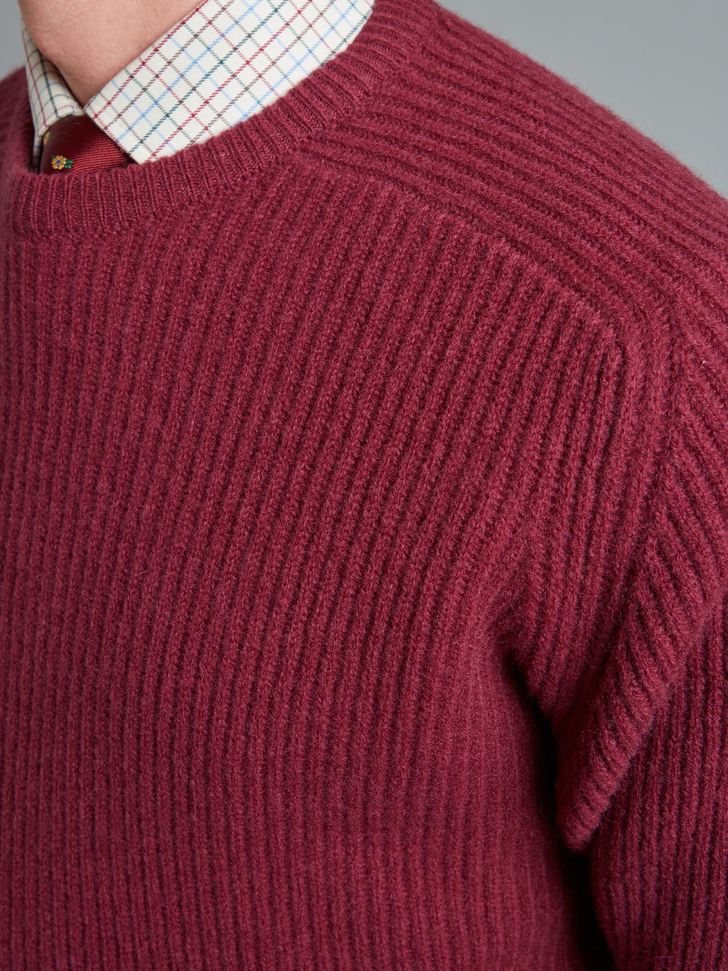 Lambswool Rib Stitch Crew Neck - Ruby Red