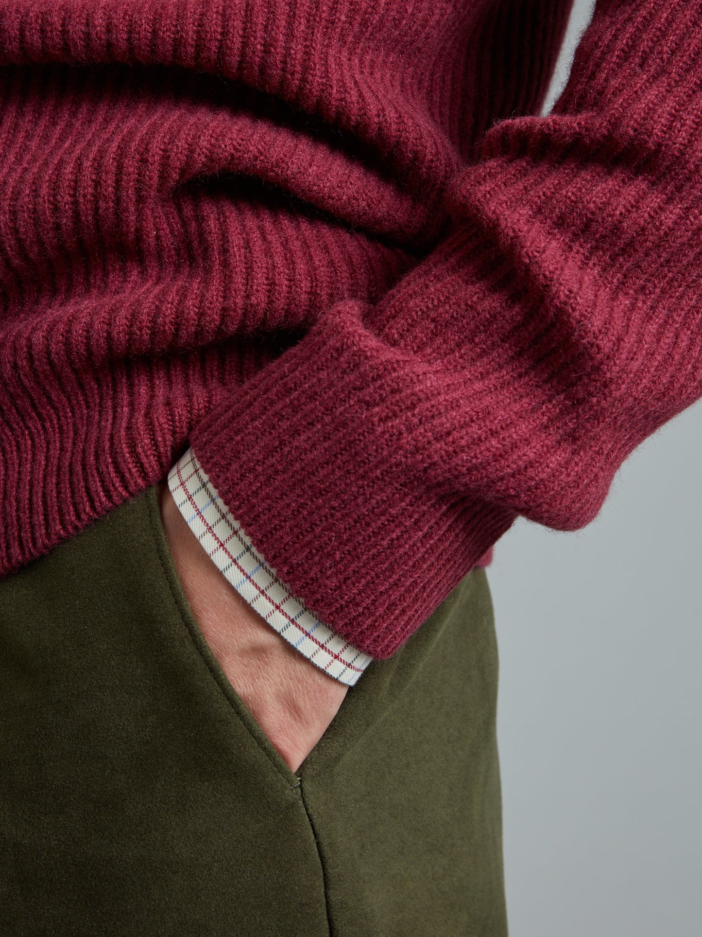 Lambswool Rib Stitch Crew Neck - Ruby Red