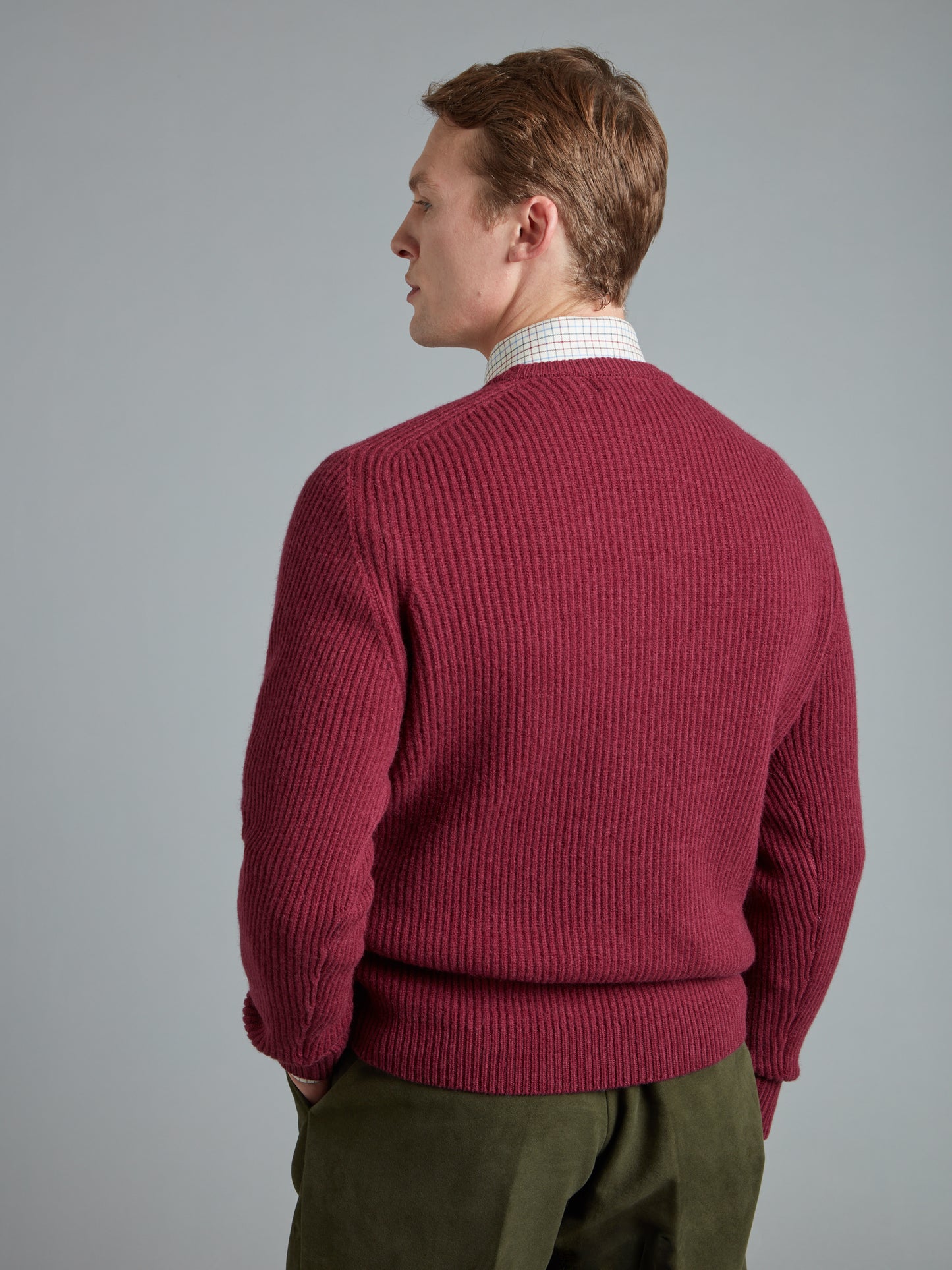 Lambswool Rib Stitch Crew Neck - Ruby Red