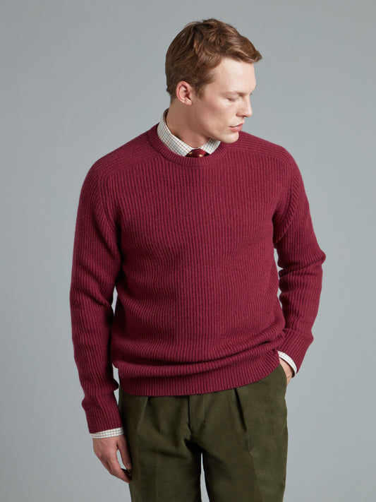 Lambswool Rib Stitch Crew Neck - Ruby Red