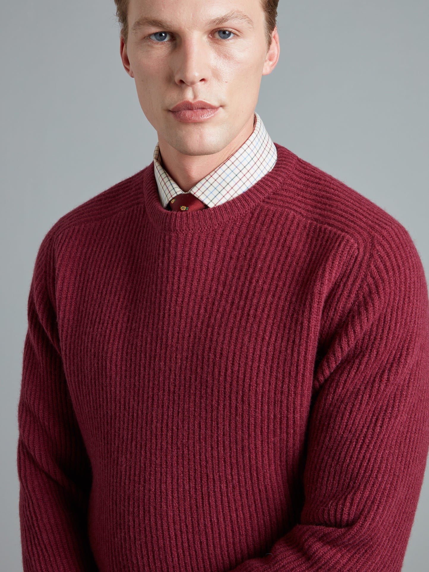 Lambswool Rib Stitch Crew Neck - Ruby Red