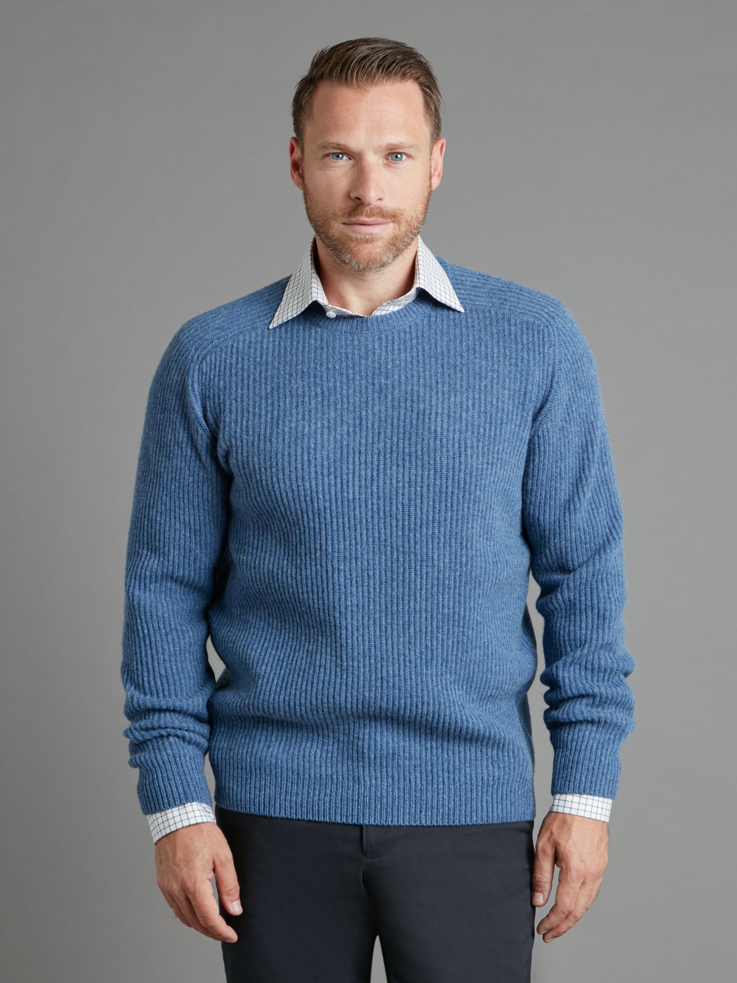 Lambswool Rib Stitch Crew Neck - Sapphire Blue