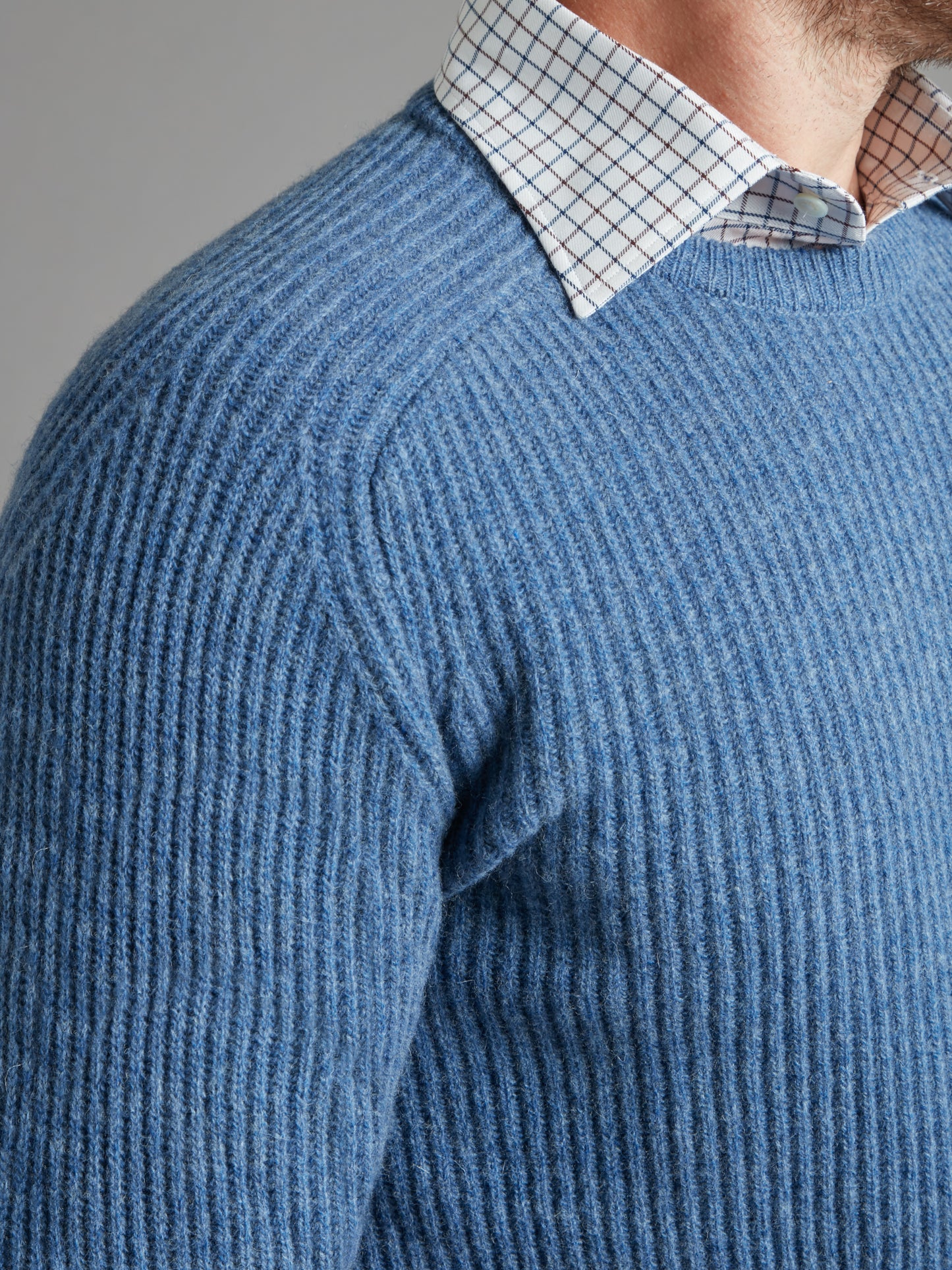 Lambswool Rib Stitch Crew Neck - Sapphire Blue