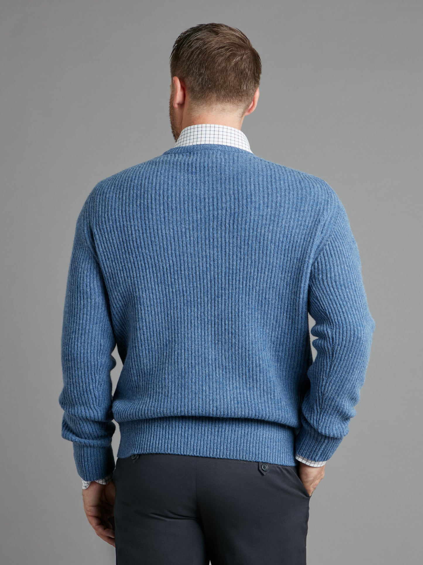 Lambswool Rib Stitch Crew Neck - Sapphire Blue