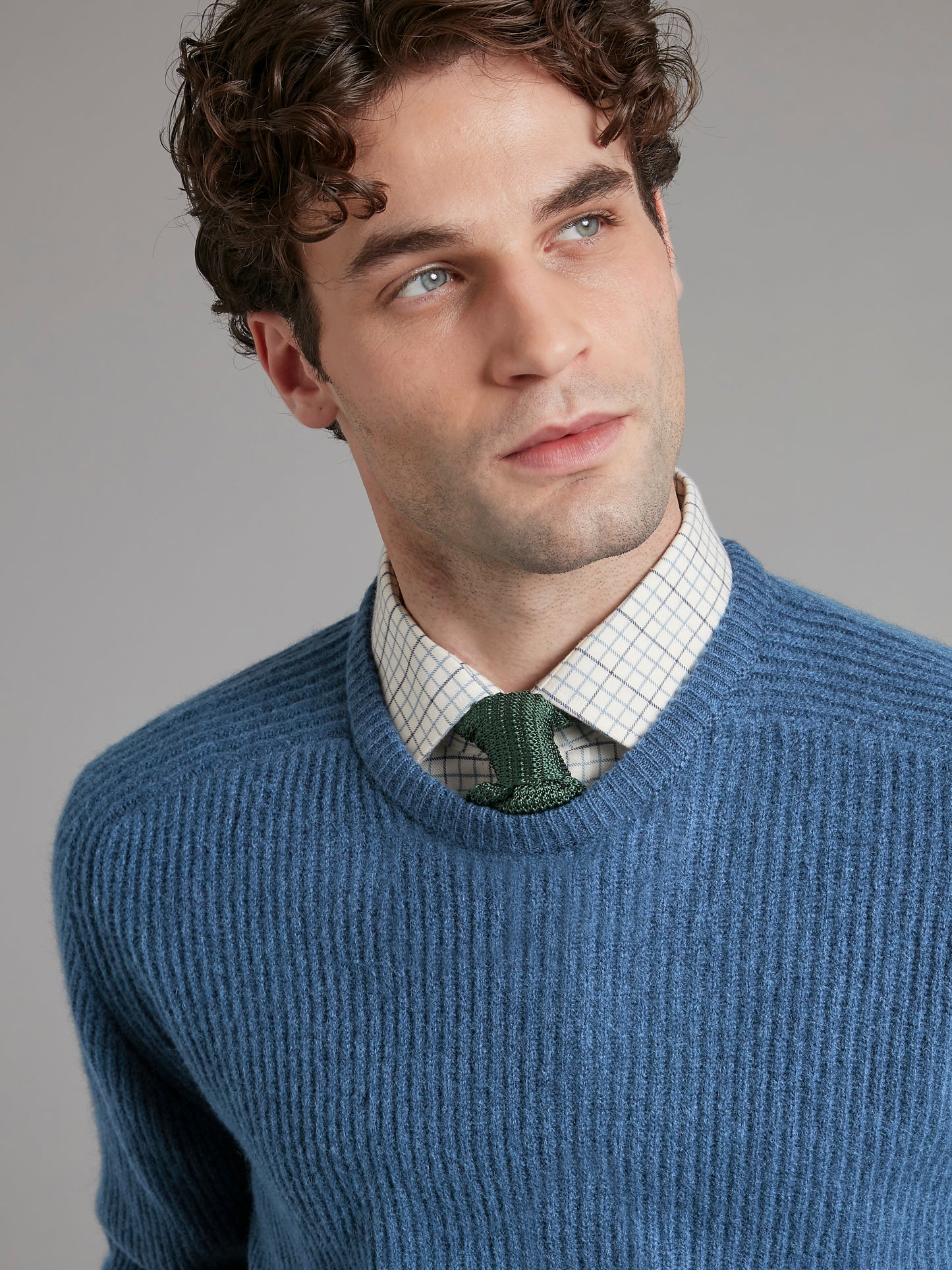 Lambswool Rib Stitch Crew Neck - Sapphire Blue