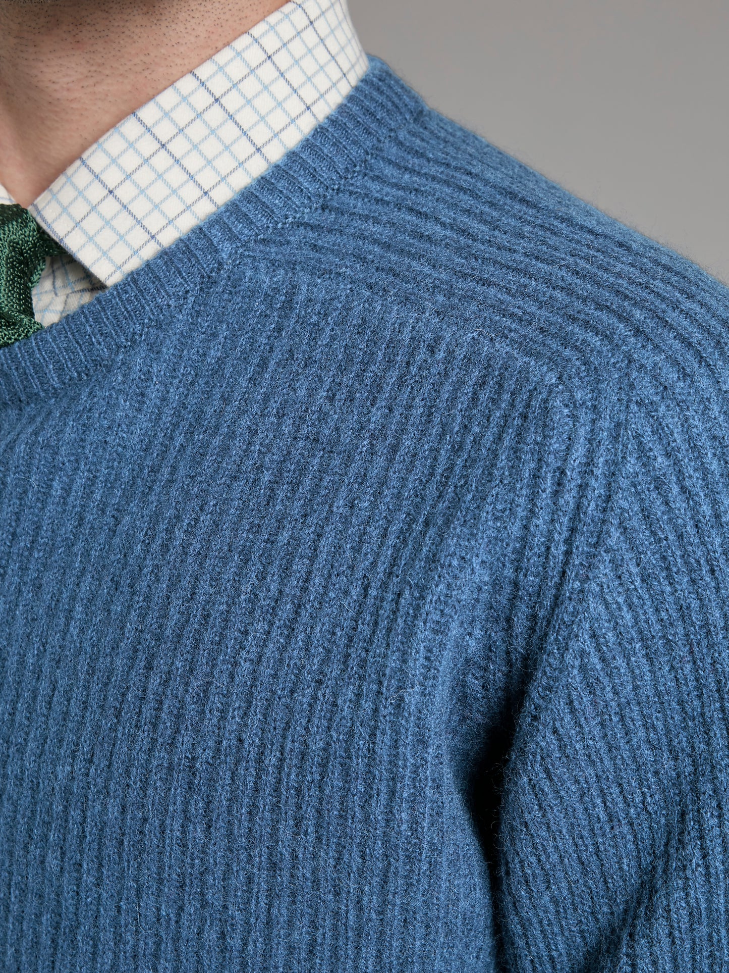 Lambswool Rib Stitch Crew Neck - Sapphire Blue