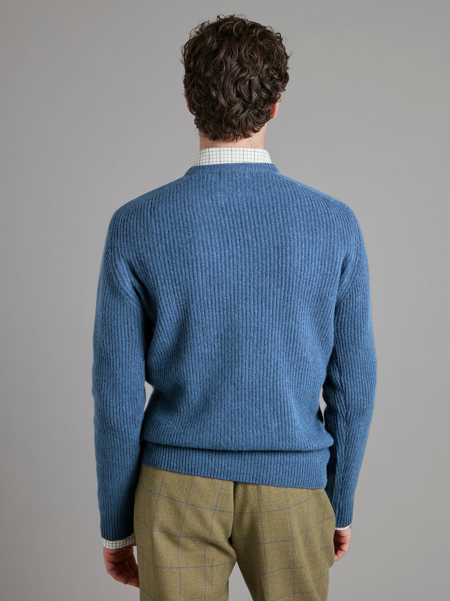 Lambswool Rib Stitch Crew Neck - Sapphire Blue