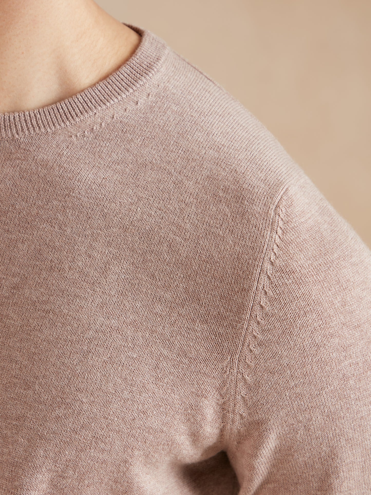 Lightweight Cotton Cashmere Crew Neck Jumper - Beech Brown