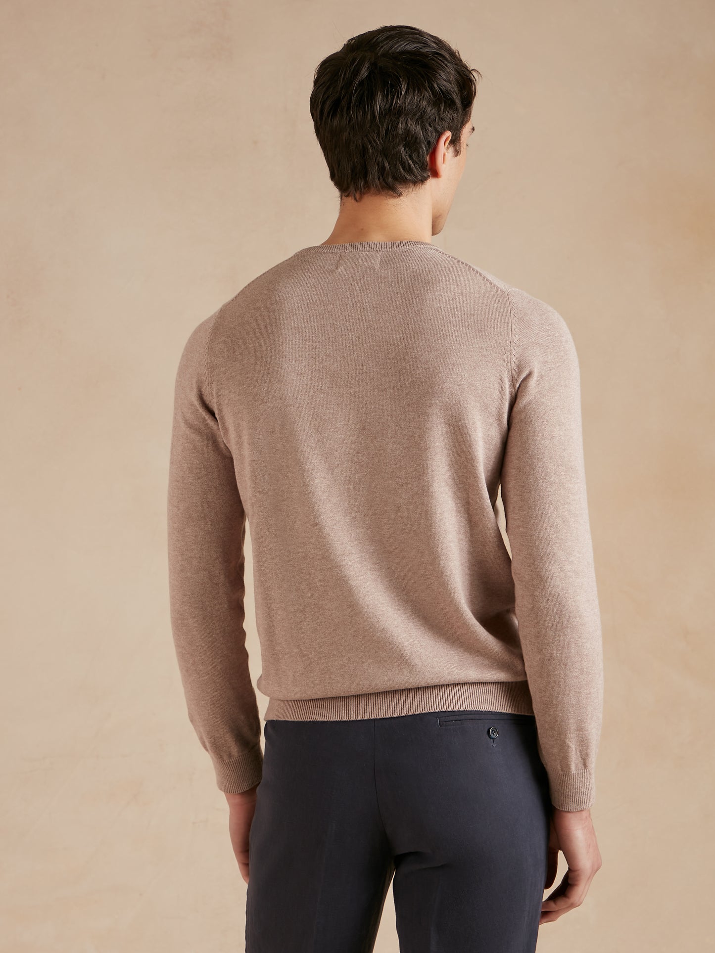 Lightweight Cotton Cashmere Crew Neck Jumper - Beech Brown