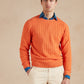 Cable Knit Cotton Cashmere Crew Neck Jumper - Tangerine Orange