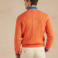 Cable Knit Cotton Cashmere Crew Neck Jumper - Tangerine Orange