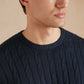 Cable Knit Cotton Cashmere Crew Neck Jumper - Navy