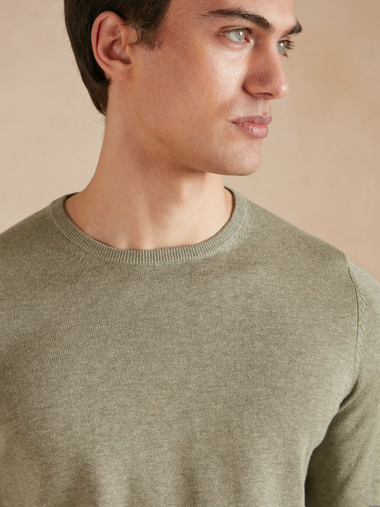 Lightweight Cotton Cashmere Crew Neck Jumper - Sage Green