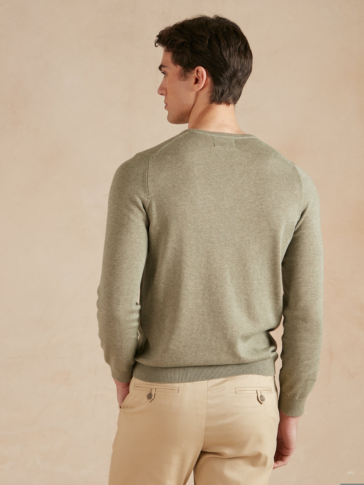 Lightweight Cotton Cashmere Crew Neck Jumper - Sage Green