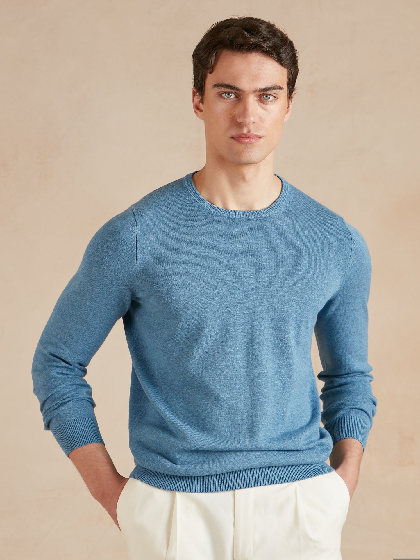 Lightweight Cotton Cashmere Crew Neck Jumper - Sky Blue