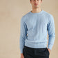 Cable Knit Cotton Cashmere Crew Neck Jumper  - Sky Blue