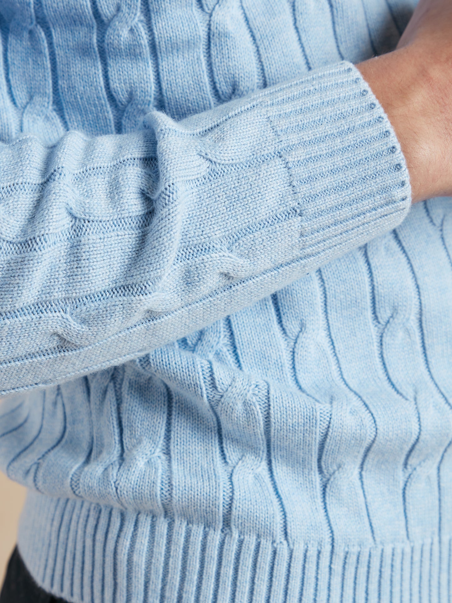 Cable Knit Cotton Cashmere Crew Neck Jumper  - Sky Blue