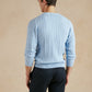 Cable Knit Cotton Cashmere Crew Neck Jumper  - Sky Blue