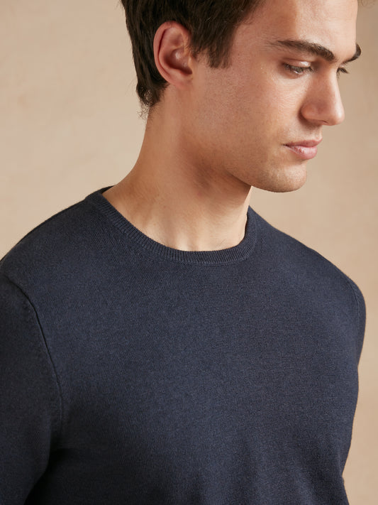 Lightweight Cotton Cashmere Crew Neck Jumper - Navy