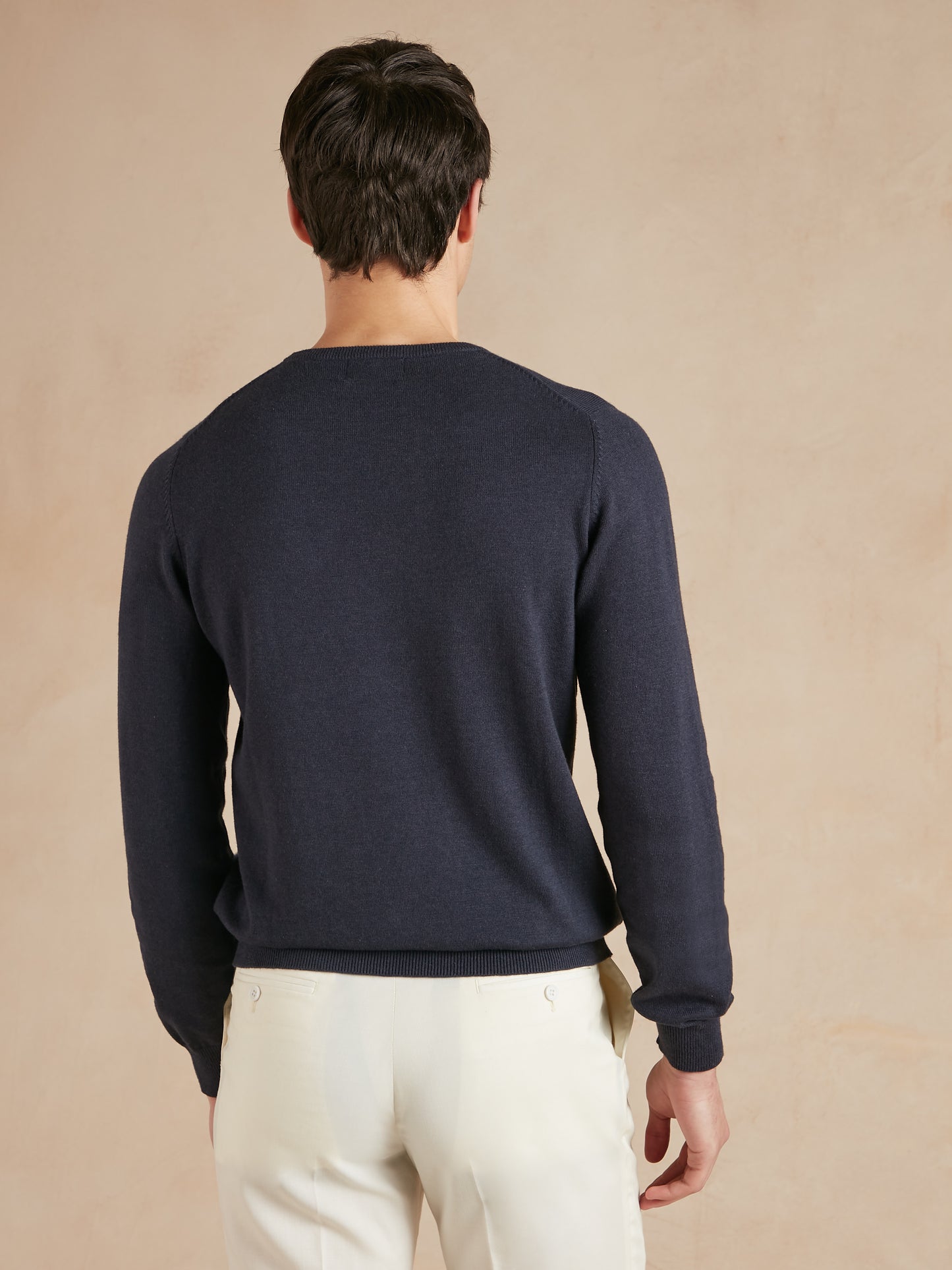 Lightweight Cotton Cashmere Crew Neck Jumper - Navy