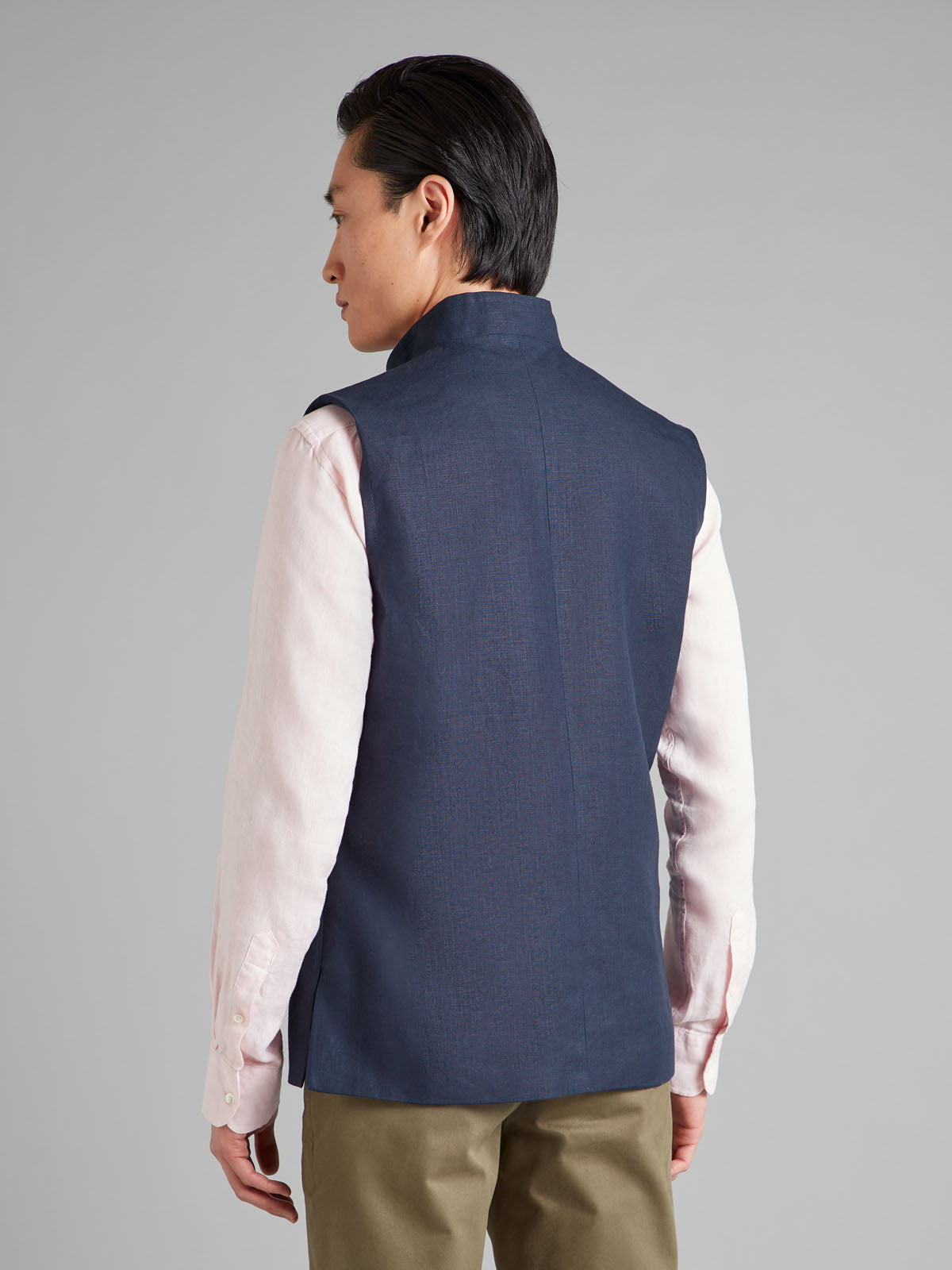 Linen Gilet with Zip - Navy