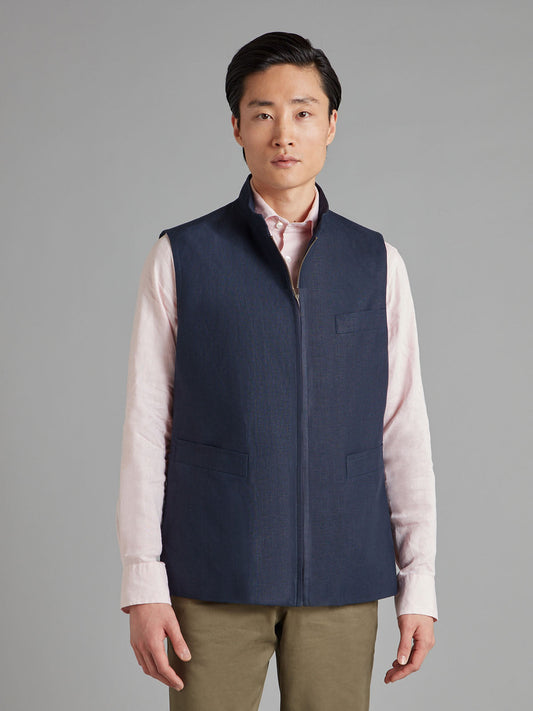 Linen Gilet with Zip - Navy