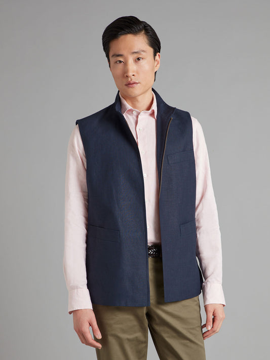 Linen Gilet with Zip - Navy