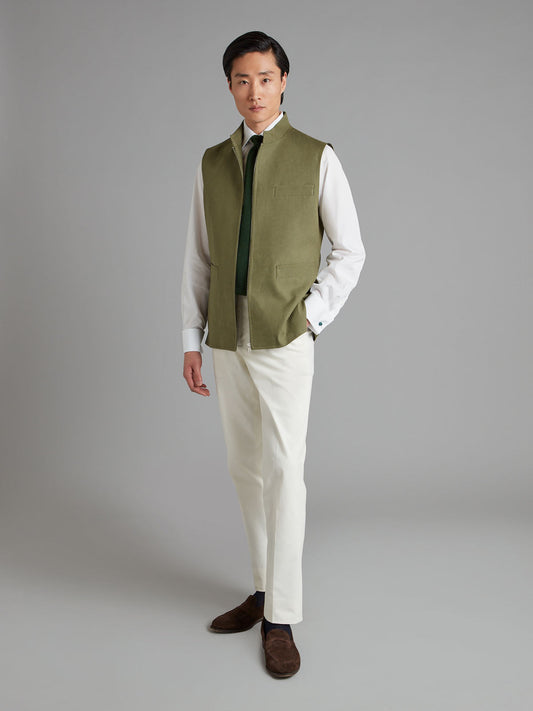 Linen Gilet with Zip - Sage Green