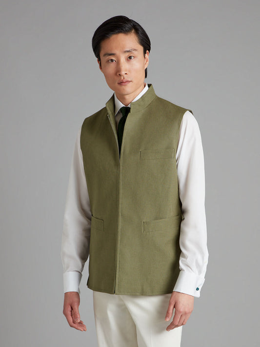 Linen Gilet with Zip - Sage Green