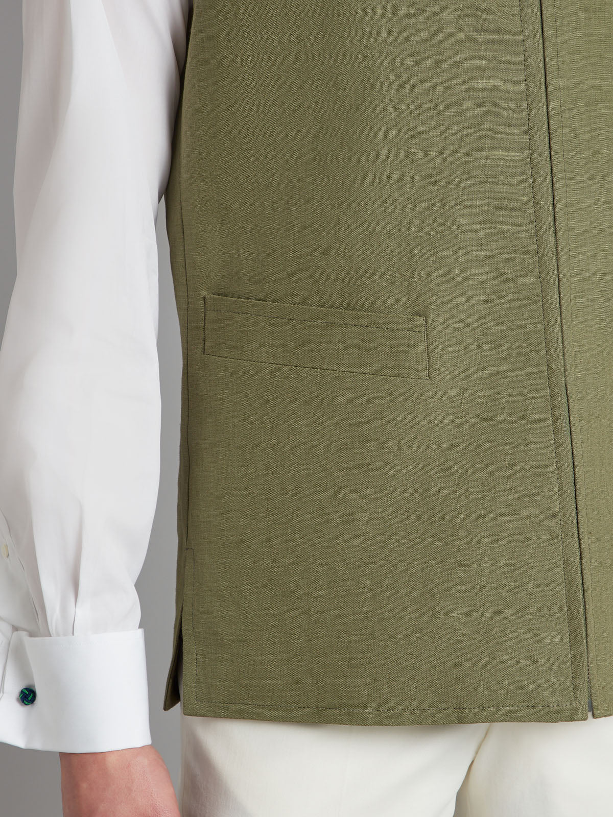 Linen Gilet with Zip - Sage Green