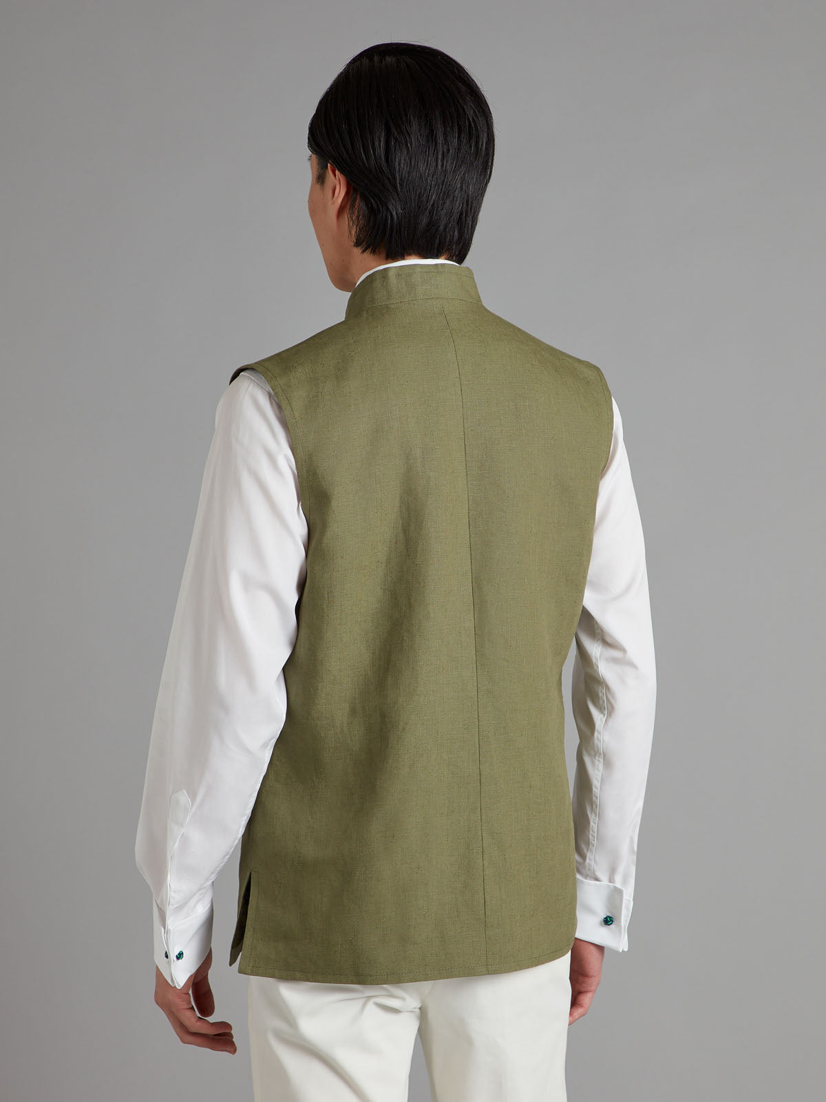 Linen Gilet with Zip - Sage Green