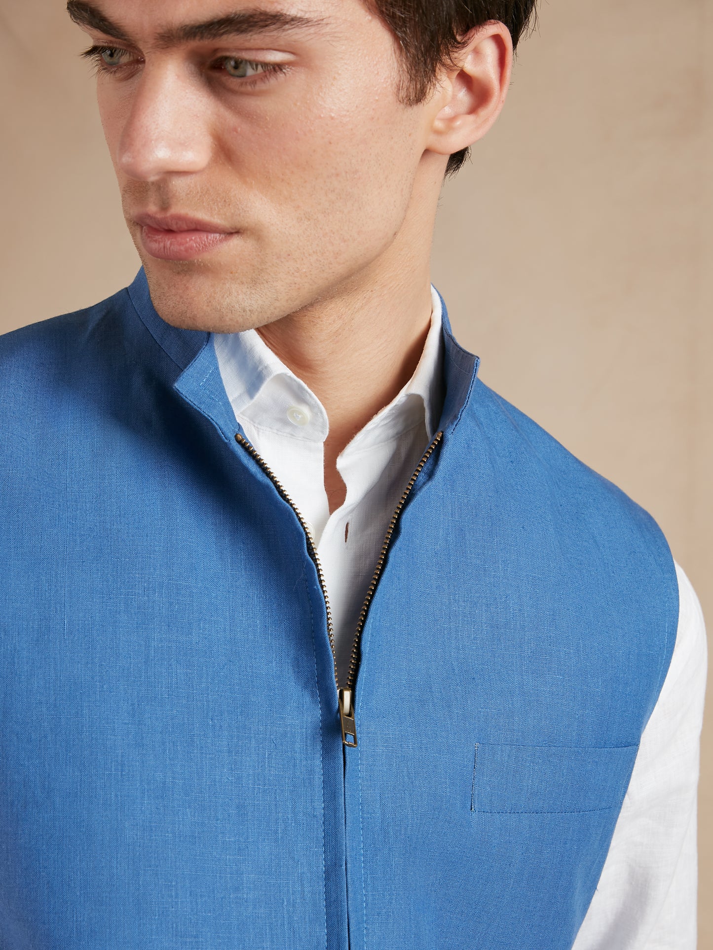 Linen Gilet with Zip - Cobalt Blue