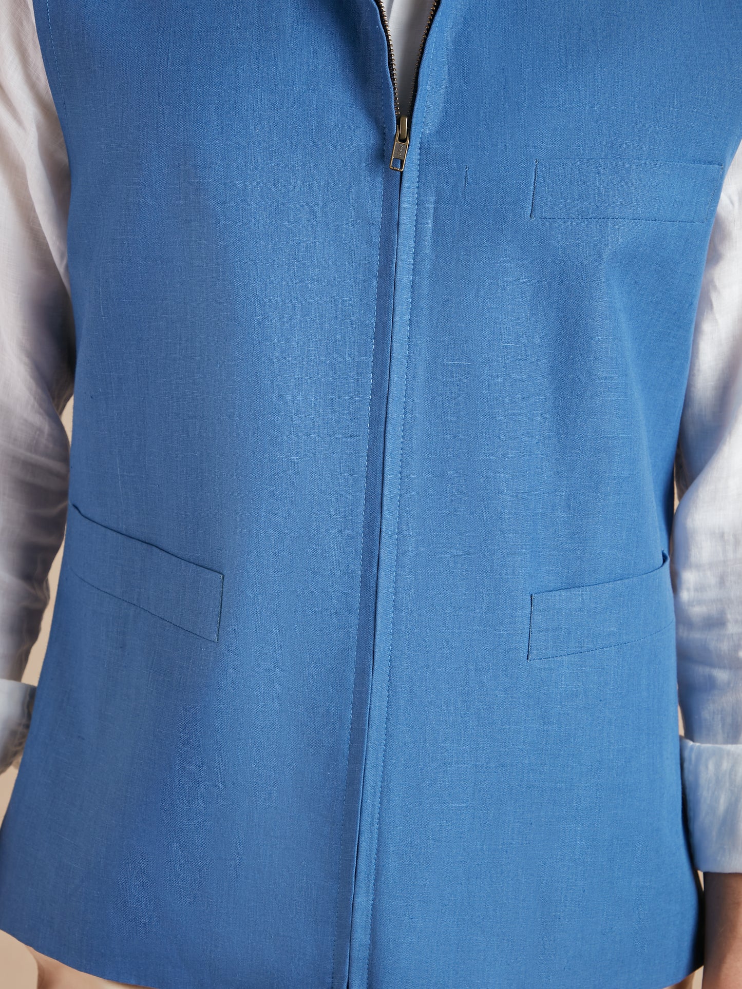 Linen Gilet with Zip - Cobalt Blue