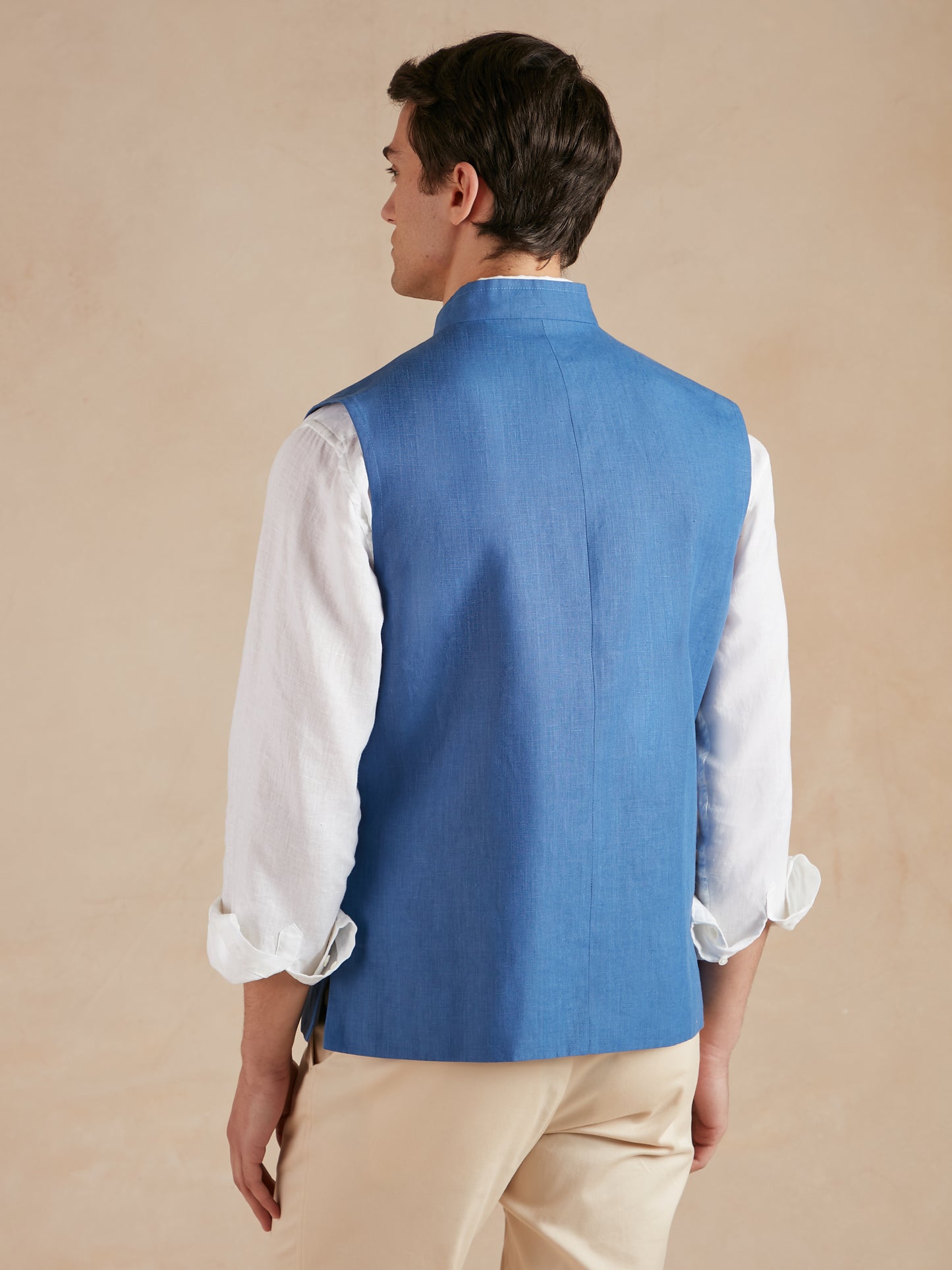 Linen Gilet with Zip - Cobalt Blue