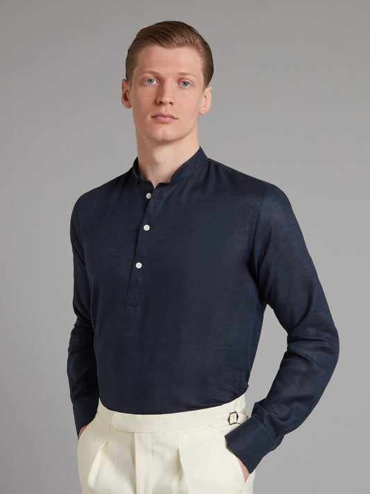 Linen Shirt Half Placket - Navy