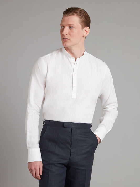 Linen Shirt Half Placket - White