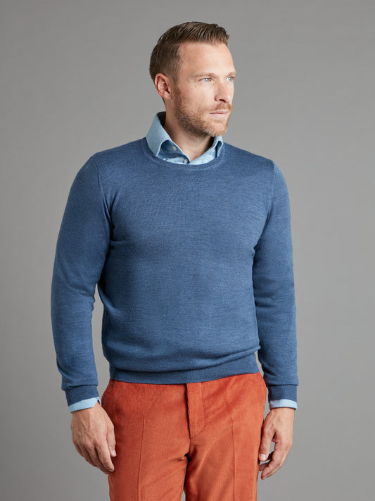 Merino Crew Neck Jumper - Denim